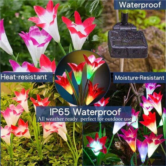 Solar Lights Outdoor - Upgraded Garden Light, Multi-Color Changing Lily - Picture 4 of 7